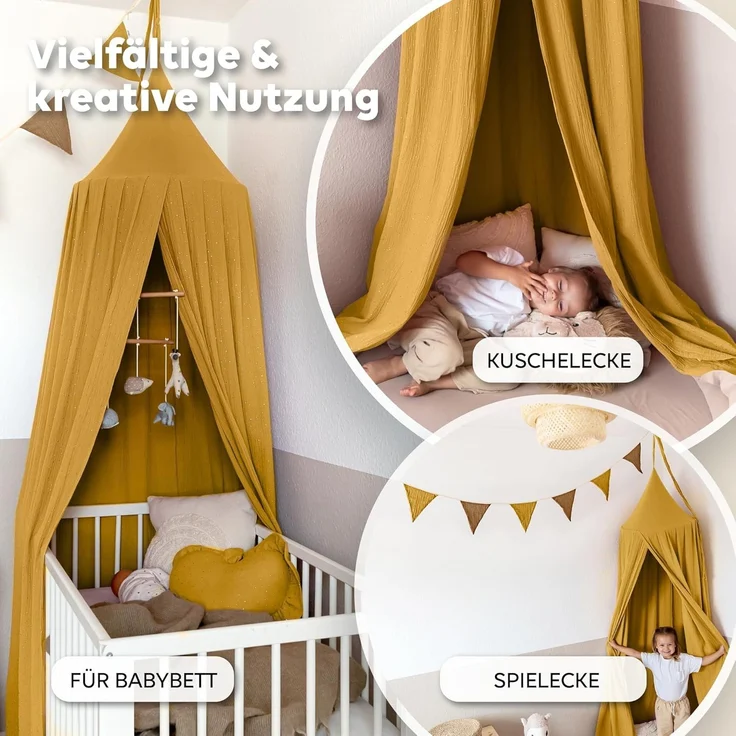 lilimaus Betthimmel Hochwertiger Baldachin Betthimmel Kinderzimmer, Gold Applikation, Stilvoller Baldachin für Baby- und Kinderzimmer – Bild 3