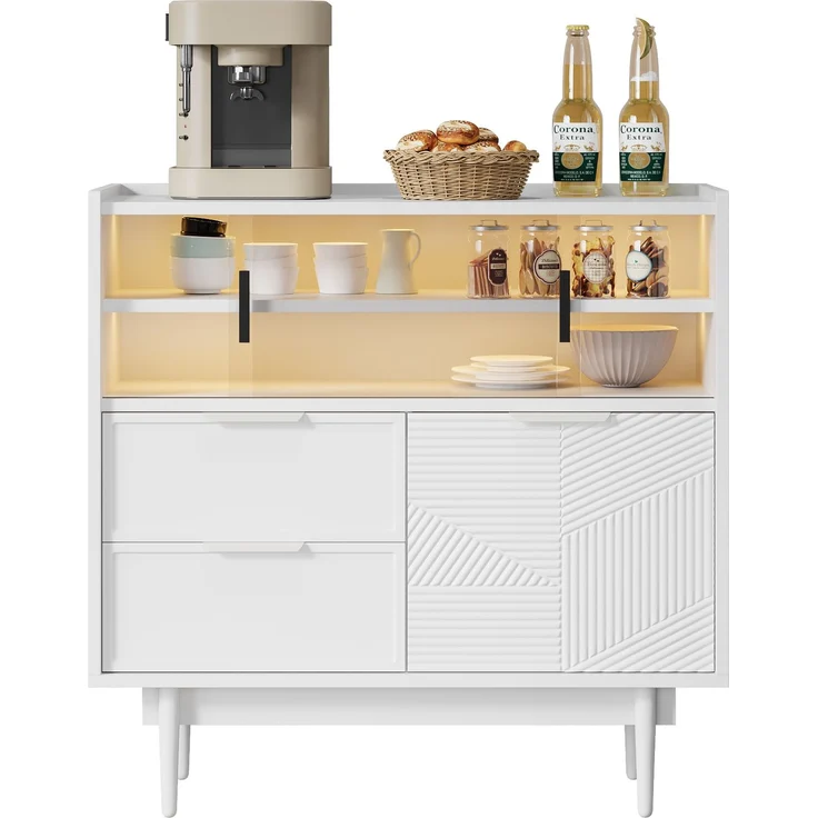 Merax Sideboard, Ablageschrank, Badezimmerschrank, Sideboard mit Lichtleiste, Weiß – Bild 10