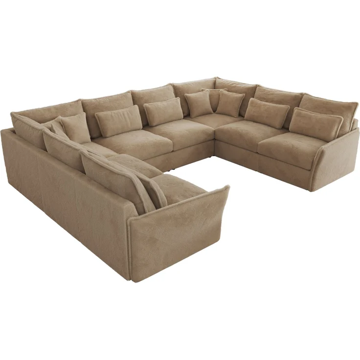 Modulares U-förmiges Wohnzimmer-Ecksofa, XXL Ecksofa mit Armlehnen, Wohnlandschaft, Universal-Ecksofa mit lockeren Kissen - VERSO U 8M - Beige Plüschstoff – Bild 5