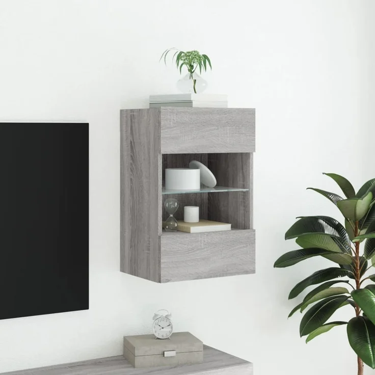 TV-Wandschrank, Fernsehschrank mit LED-Leuchten Grau Sonoma 40x30x60,5 cm – Bild 4
