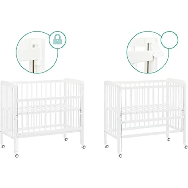 Fillikid 2in1 Beistellbett Nino, Höhenverstellbar von 48 bis 60 cm, für Boxspringbetten geeignet, Weiß – Bild 4