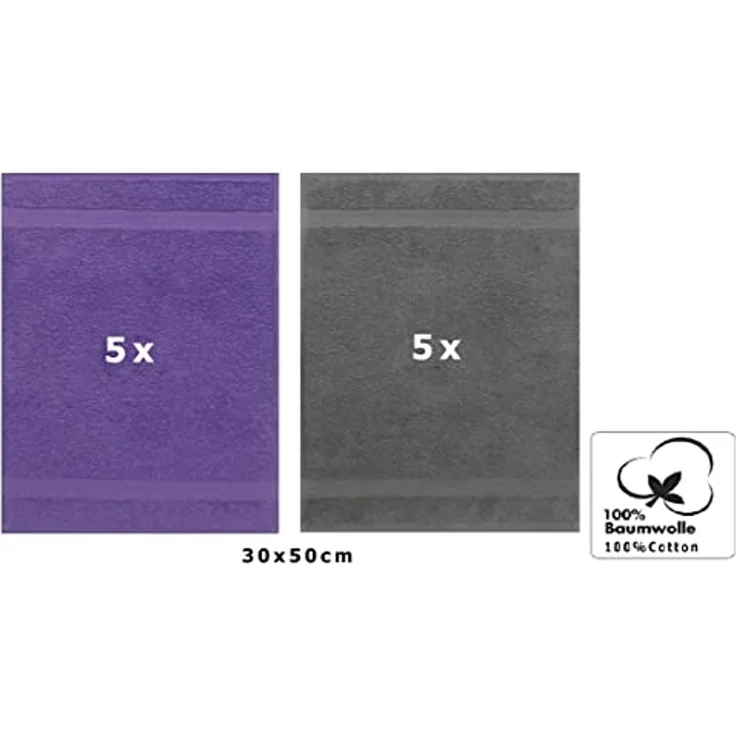 Betz Gästehandtücher 10 Stück Gästetuch Set Premium 30x50 cm Farbe lila und anthrazit, 100% Baumwolle (Set, 10-St) – Bild 2