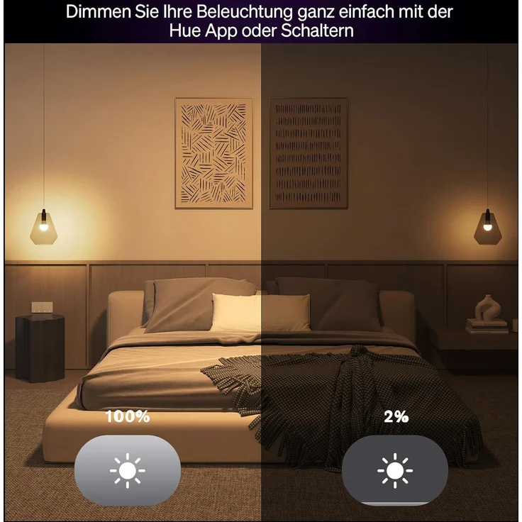 Philips Hue Essential Starter-Set: Bridge + 4 Essential E27 Smart Leuchtmittel, White und Color Ambiance, 2200-6500K, dimmbar, funktioniert mit Alexa, Google Assistant, Samsung SmartThings, Apple Home – Bild 4