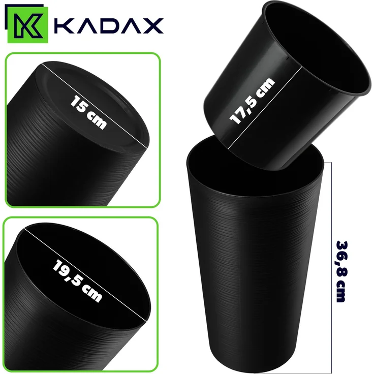 KADAX Blumentopf Blumentopf 36cm Abdeckung mit Einsatz Blumenständer Kunststoff Schwarz – Bild 2