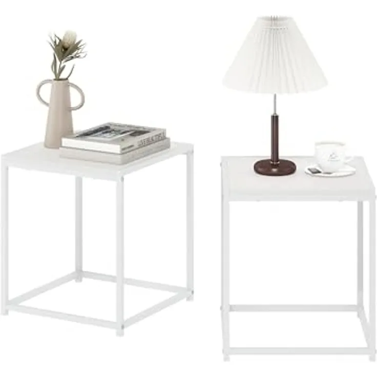 Furinno CAMNUS Beistelltisch, 2er-Set Beistelltische, Nachttisch, Nachtkommode für Wohnzimmer, Schlafzimmer, Weiß