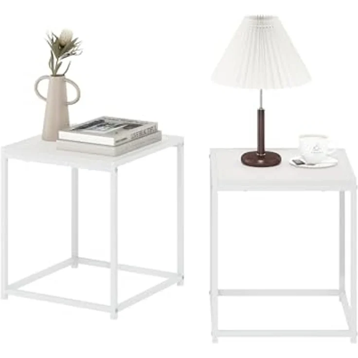 Furinno CAMNUS Beistelltisch, 2er-Set Beistelltische, Nachttisch, Nachtkommode für Wohnzimmer, Schlafzimmer, Weiß – Bild 1