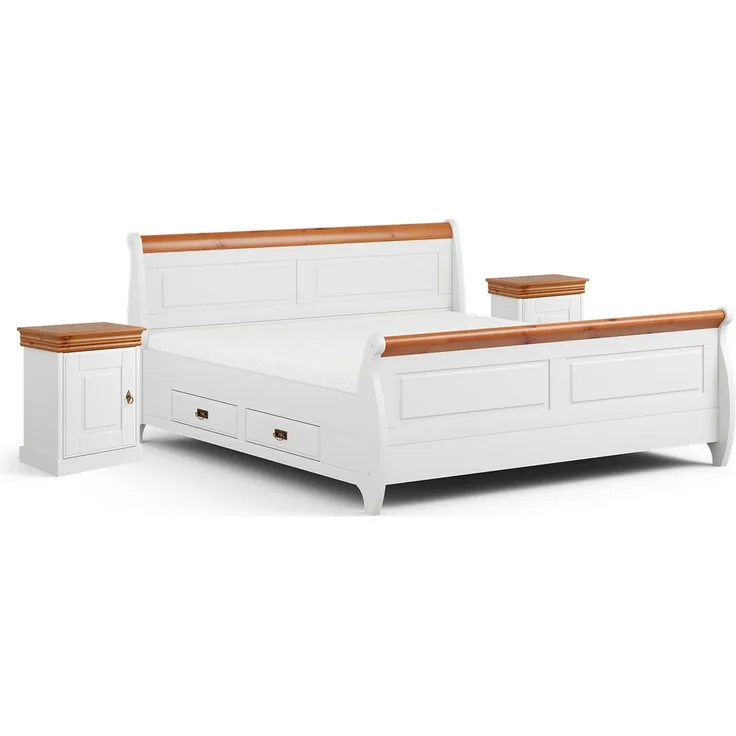 Schlafzimmer-Set Toskania Doppelbett Nachtkonsole 3-teilig Massivholz gebeizt Ausführung weiß