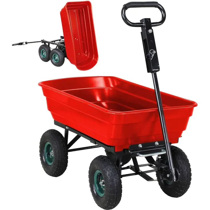 Miweba Bollerwagen Dumper Transport Handwagen Gartenwagen Kippfunktion 300 kg (Rot)