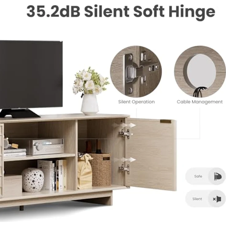 COLAMY TV-Schrank mit Zwei Türen, Entertainment-Center 150 cm mit verstellbaren Einlegeböden und Stauraum, Mid-Century Modern TV-Board für 50/55/65 Zoll Fernseher, Media-Konsole für Wohnzimmer, Eiche – Bild 6