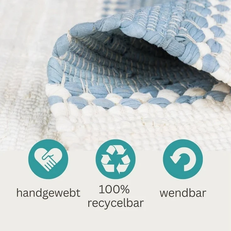 Wohnando Teppich MY-RUG Aarav, Chindi-Teppich 110x60cm, rechteckig, Höhe: 10 mm, aus recycelten Baumwollresten, handgewebt, wendbar, mit Fransen – Bild 4