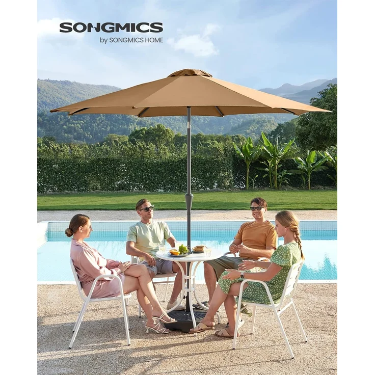 SONGMICS Sonnenschirm 300 cm, UPF 50+, Strandschirm, beidseitig um 30° knickbar, Sonnenschutz, mit Kurbel zum Öffnen/Schließen, für Terrasse, Balkon, Pool, ohne Ständer, taupe GPU30BRV1 – Bild 2