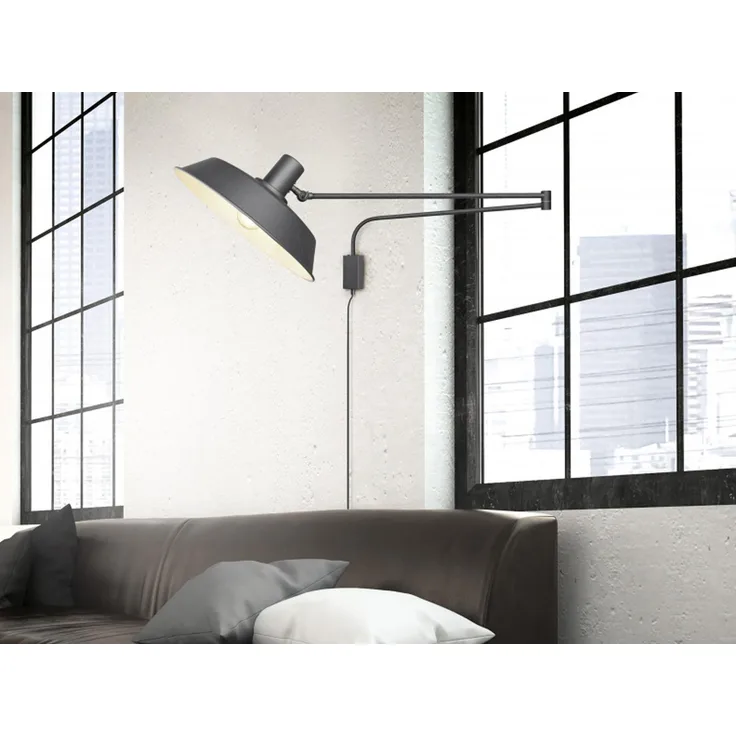 LED Wandlampe Schwarz schwenkbar mit Schnurschalter & Stecker, Länge max. 150cm