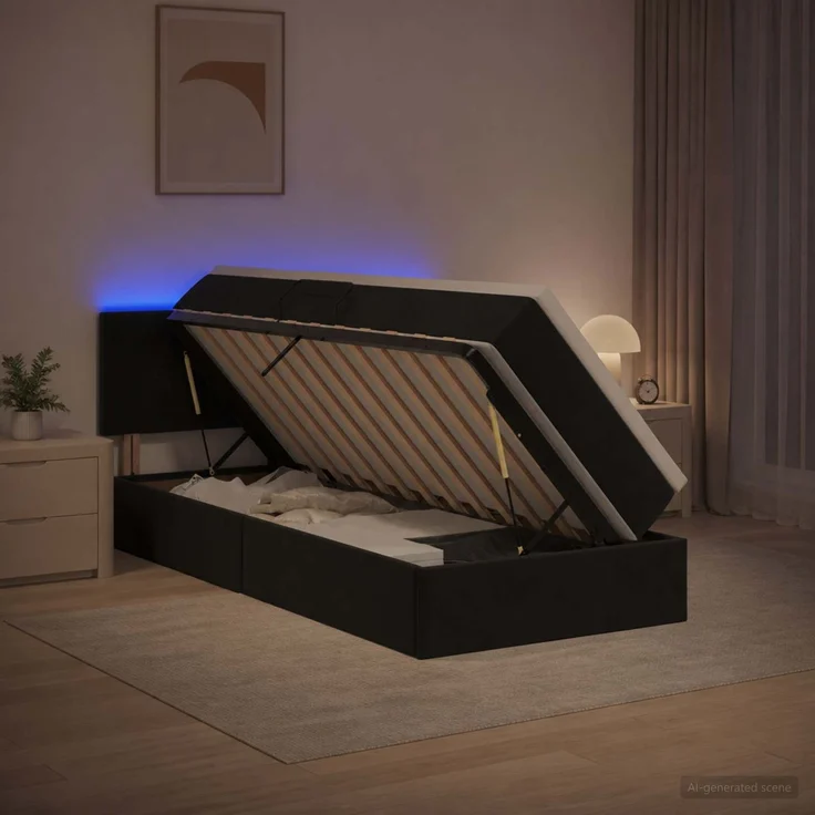 vidaXL LED-Speicherbett mit Matratze Schwarz 90 x 200 cm Samt 3459224 – Bild 1