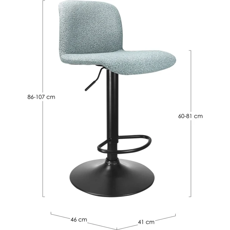 Barhocker Rafael 2er-Set, Stoff und Metall, modern höhenverstellbar, aquamarin-schwarz, gepolstert – Bild 5