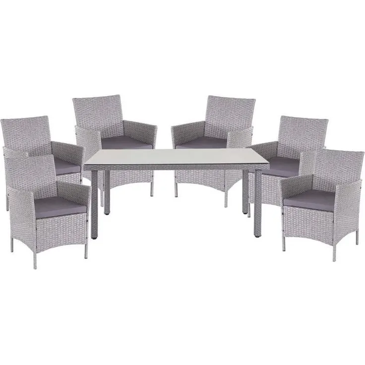 HHG - Poly-Rattan-Garnitur Hamar, Gartenmöbel Balkon-Set Sitzgarnitur grau, Kissen anthrazit