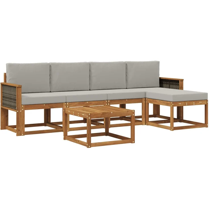 vidaXL Outdoor-Sofagarnitur 6 stk. 5-Sitzer Natur und Hellgrau 3385147 – Bild 2