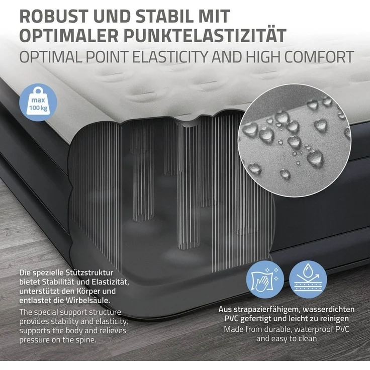 ML-DESIGN Luftbett aus Flockvelours mit elektrischer Luftpumpe, Grau, 196 x 97 x 47 cm, Wasserabweisend, Einzelbett mit Tragebeutel – Bild 3