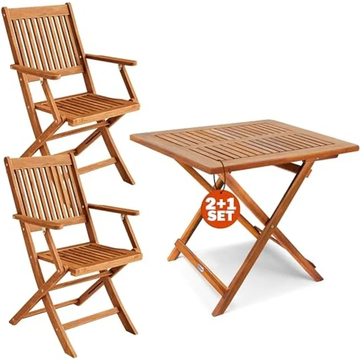 Casaria® Balkonmöbel Set 2 Personen Wetterfest Holz FSC®-zertifizierte Stühle Klappbar 160kg Belastbar Balkon Garten Terrassenmöbel Möbel 3-TLG. Akazie