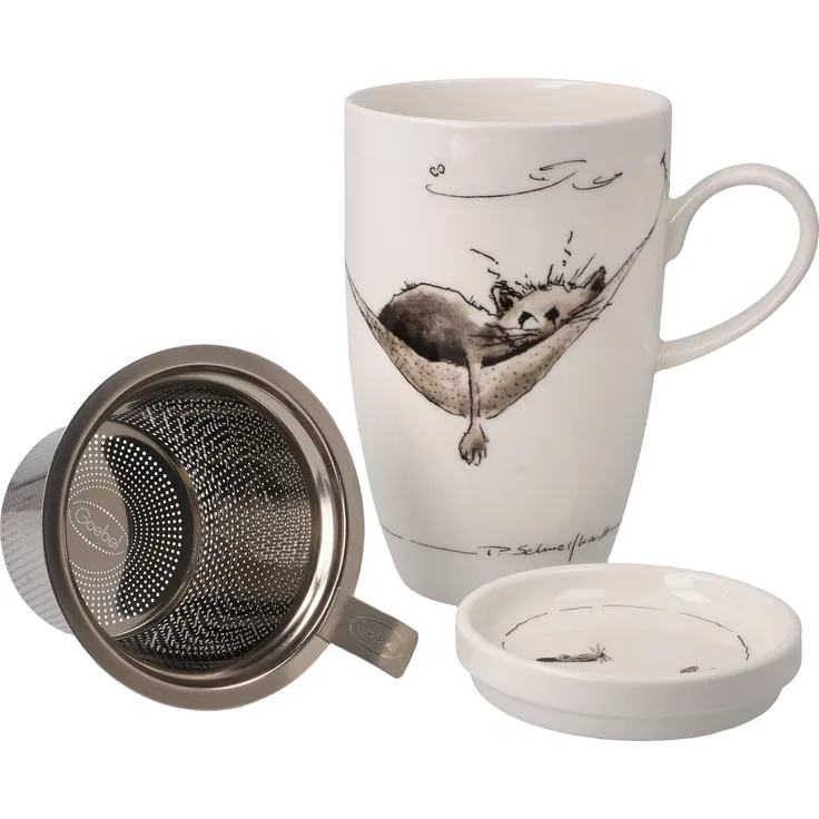 Goebel Teetasse mit Deckel und Sieb Peter Schnellhardt - Mittagspause, Becher, Fine Bone China, Bunt, 450 ml, 26500271