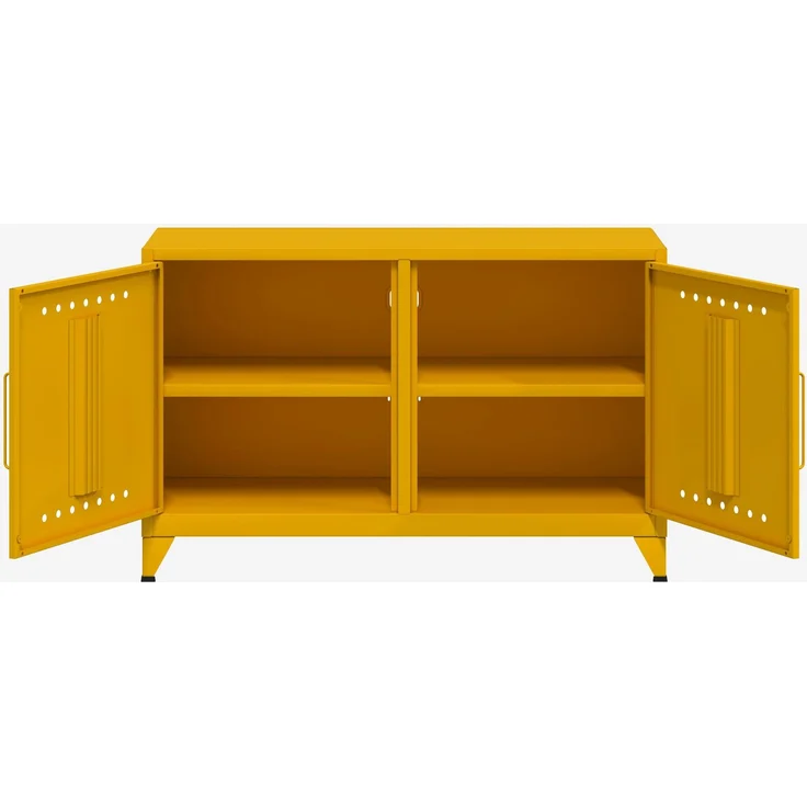 Bisley Fern Cabby Sideboard, mit einem festen Fachboden, Kabeldurchlass in der Rückwand und einem Klett-Kabelhalter, aus hochwertigem, nachhaltigem Stahl hergestellt, 16 mm große Design Lüftungslöcher auf allen Türen, moderner und industrieller Flair, ... – Bild 3