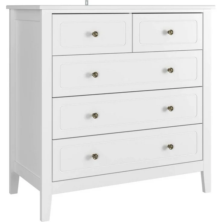 Homfa Kommode, Sideboard mit 5 Schubladen, Metallgriffe, weiß, 80x40x80cm – Bild 1