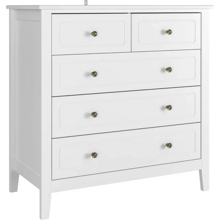 Homfa Kommode, Sideboard mit 5 Schubladen, Metallgriffe, weiß, 80x40x80cm