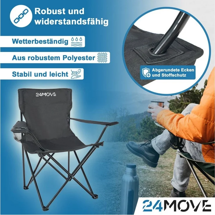 24Move Campingstuhl 24MOVE® Campingstuhl faltbar,Anglerstuhl,Liegestuhl mit Getränkehalter (bis max. 100 kg), mit Tragetasche, blau, Klappstuhl, bis 100kg belastbar – Bild 3