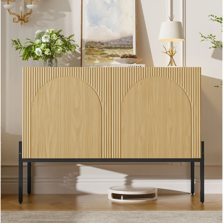 DESVIAE Sideboard Natur aus Spanplatte – 100x75x40 cm – 2 Türen, Metallbeine – Bild 9