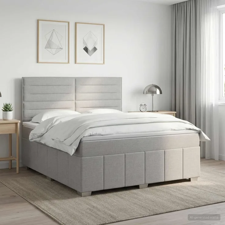 vidaXL Boxspringbett mit Matratze Hellgrau 160 x 200 cm Stoff 3454169
