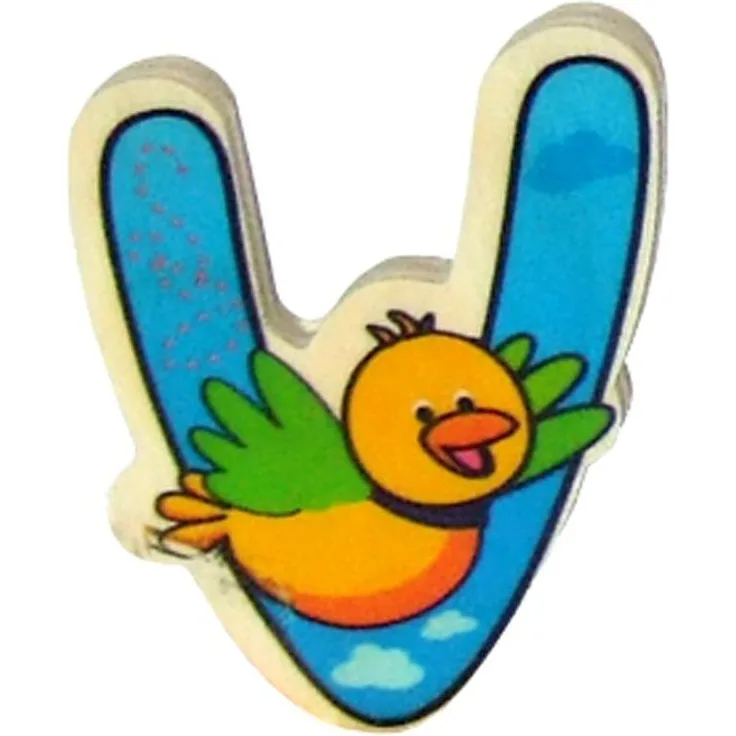 Hess Holzspielzeug 0044V - Buchstabe aus Holz, mit buntem Tiermotiv passend zum Konsonant V, ca. 5x6 cm groß, handgefertigt, als Dekoration für´s Kinderzimmer