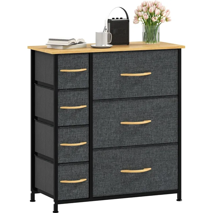 DWVO Kommode mit 7 Schubladen, Schrank aus Stoff mit Griffen, Metallgestell & MDF-Holzplatte, langlebig, für Schlafzimmer & Wohnzimmer,dunkelgrau
