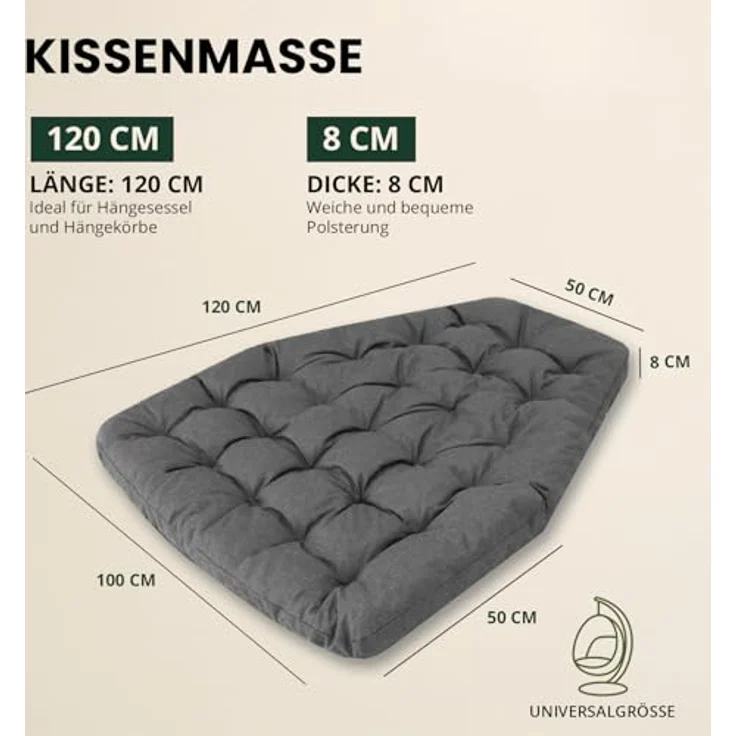 Bjird Stuhlkissen Hängesessel Kissen, Auflage für Polyrattan & Rattan Hängeschaukel, Sitzauflage für Hängekorb - Indoor & Outdoor geeignet – Bild 4