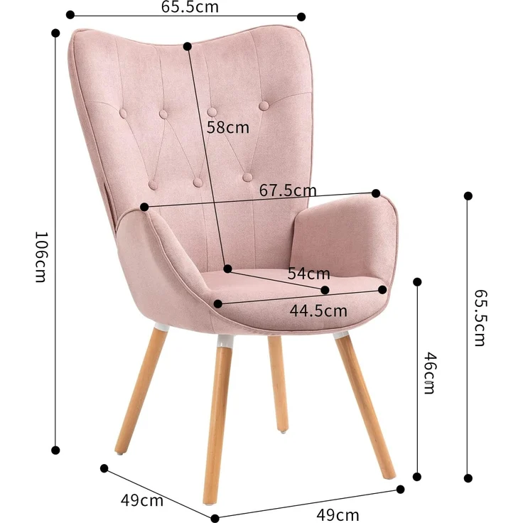 MEUBLE COSY Sessel Wohnzimmer Relaxsessel Lesesessel Lehnstühle Polstersessel Einzelsofa mit Holzbein Ohrensessel für Schlafzimmer Büro Vanity, Stoff, Rosa – Bild 3