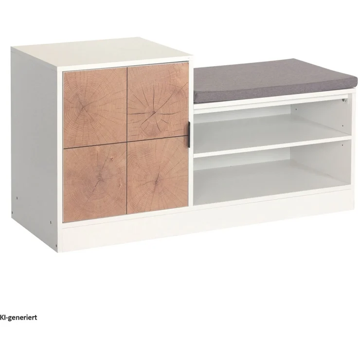 Schuhregal mit Sitzpolster Dana Weiß-Baumscheibe – Bild 3