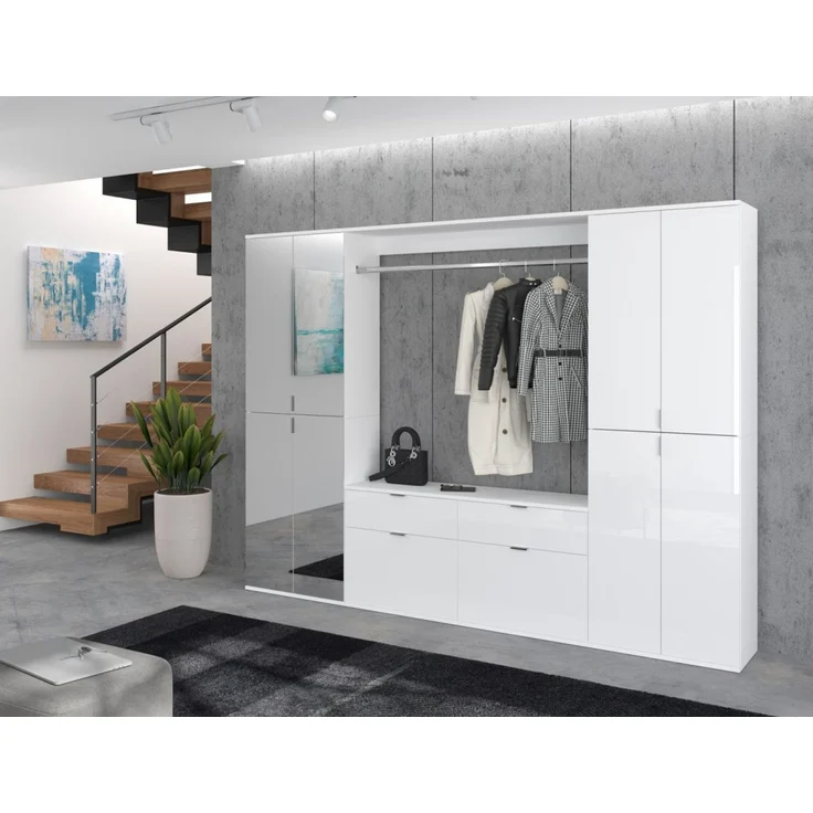 Stauraumschrank mit Spiegel SystemX in weiß 30 x 193 cm – Bild 6