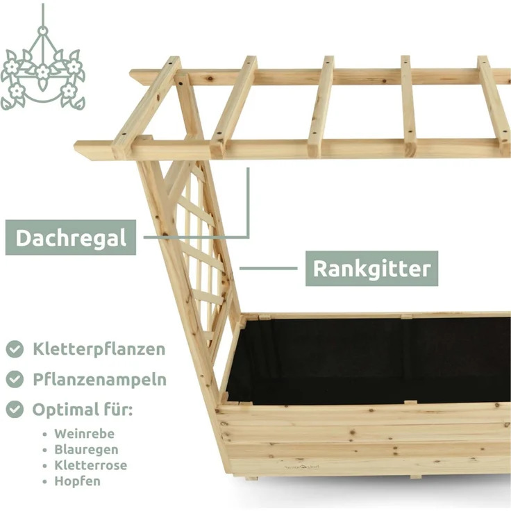 2er Set Pflanzkästen mit Rankgittern & Dach - Tannenholz - 98 x 33 x 103cm – Bild 5