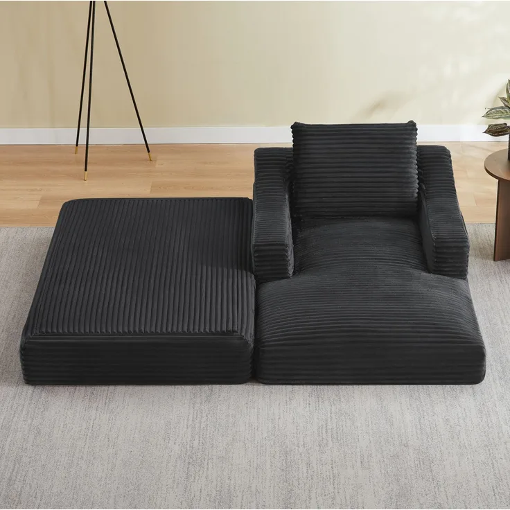 Lounge-Sessel 100cm×162cm×68cm in Dunkelgrau mit ausziehbarer Liegefunktion und Doppelschicht-Design