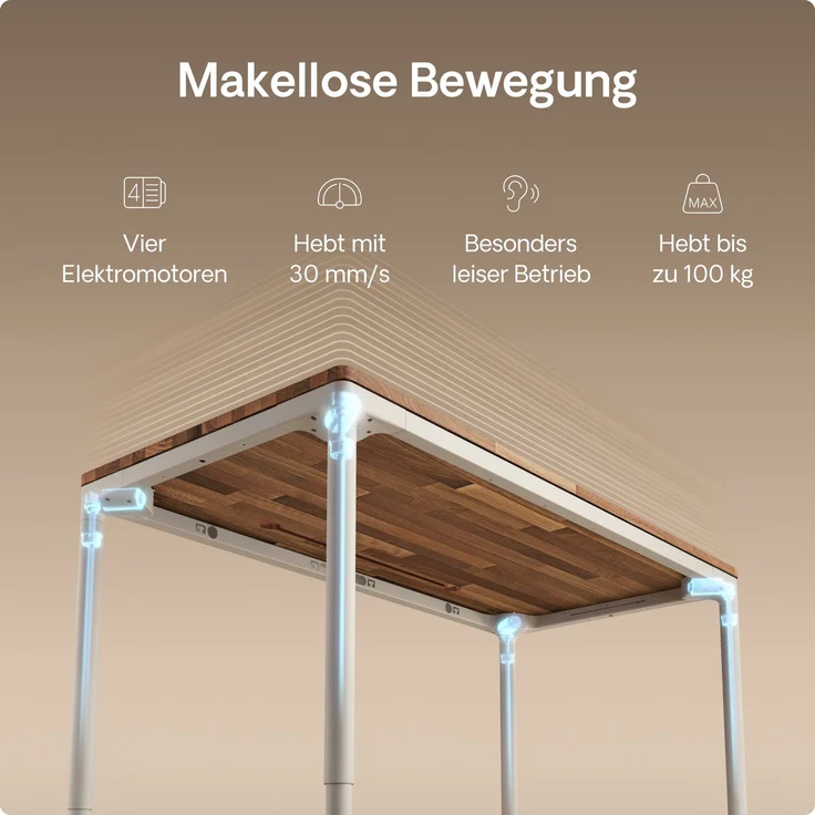 Desktronic Elektrisch höhenverstellbarer Schreibtisch HomeMax 160x80 cm Weiß/Massives Walnussholz mit Memory-Funktion, Anti-Kollisions Technologie, USB-A und USB-C-Ladeanschlüssen – Bild 3