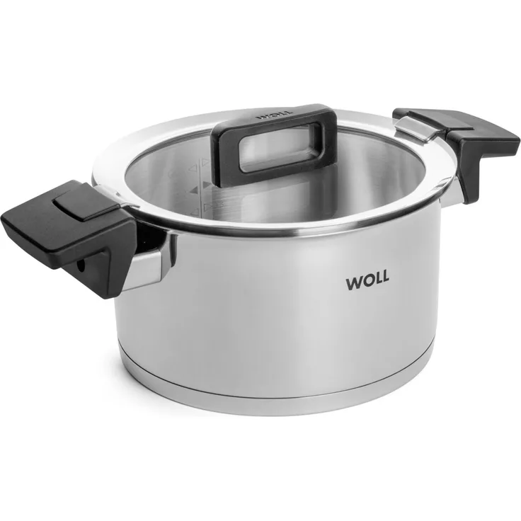 WOLL Kochtopf Concept Abgießdeckel 3‑Position Messskala Ø 20 cm 3,4 L Edelstahl 18/10 mit Alu-Kapselboden Alle Herdarten inkl. Induktion bis 200 °C Spülmaschinenfest