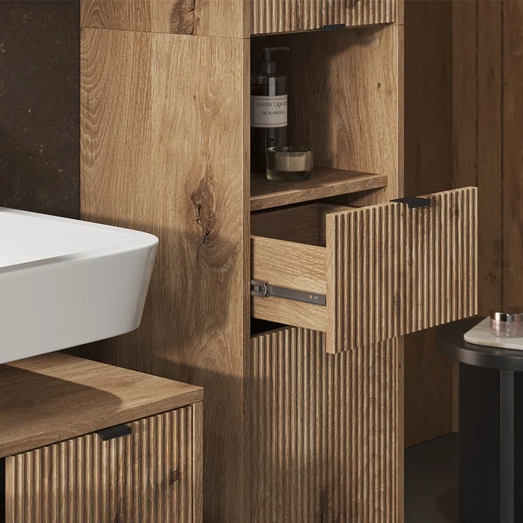 Badschrank Eliza Viking Oak 40 x 190 cm mit Tür und Schublade Vicco – Bild 5