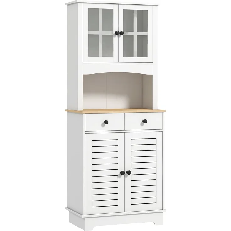 ZUBALIYA Küchenschrank (68 x 39,5 x 170 cm), 2 Schubladen, Lamellengestaltung, Verstellbare Einlegeböden, Weiß