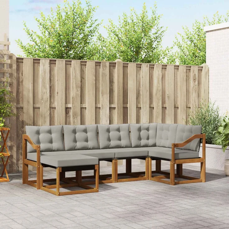 vidaXL Outdoor-Sofagarnitur 6 stk. 6-Sitzer Natur und Hellgrau 3368842 – Bild 1