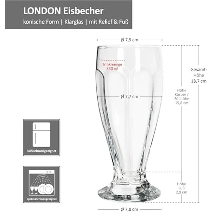 MamboCat Eisschale 12x LONDON Eisbecher mit Fuß 350ml klar hohe Eiskaffeebecher Shake, Glas – Bild 6