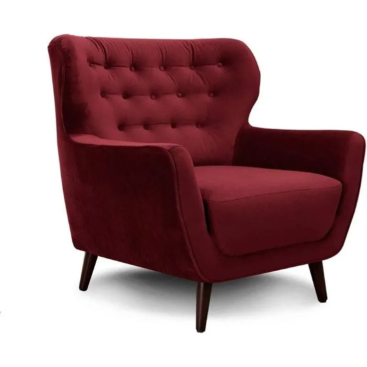 CAVADORE Sessel Abby / Retro-Polstersessel im Samt-Look mit Knopfverzierung / 87 x 89 x 88 / Samtoptik, rot