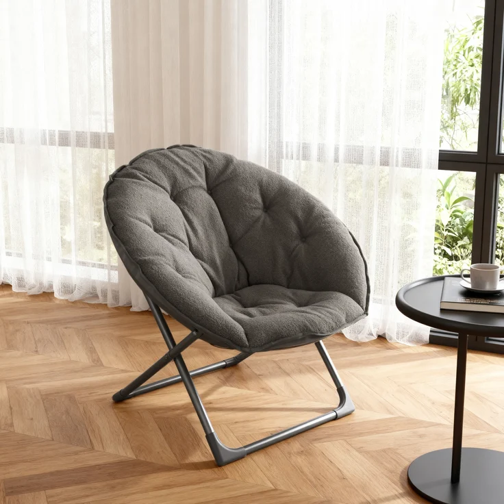 Sessel klappbar, kompakter Mondstuhl, grau mit Schafwoll-Polsterung und stabilem Metallgestell，80*80*37 cm – Bild 1