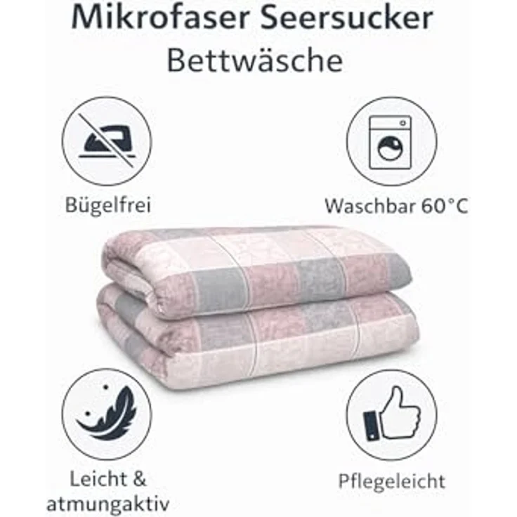 Soma Microfaser Seersucker Bettwäsche 135x200 cm Bettbezug 135x200 cm Kopfkissenbezug 80x80 cm Klara Rose – Bild 5