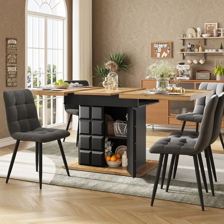 Abrihome Esstisch Ausziehtisch 110-140x80 cm für 4-6 Personen, Schwarz – Bild 2