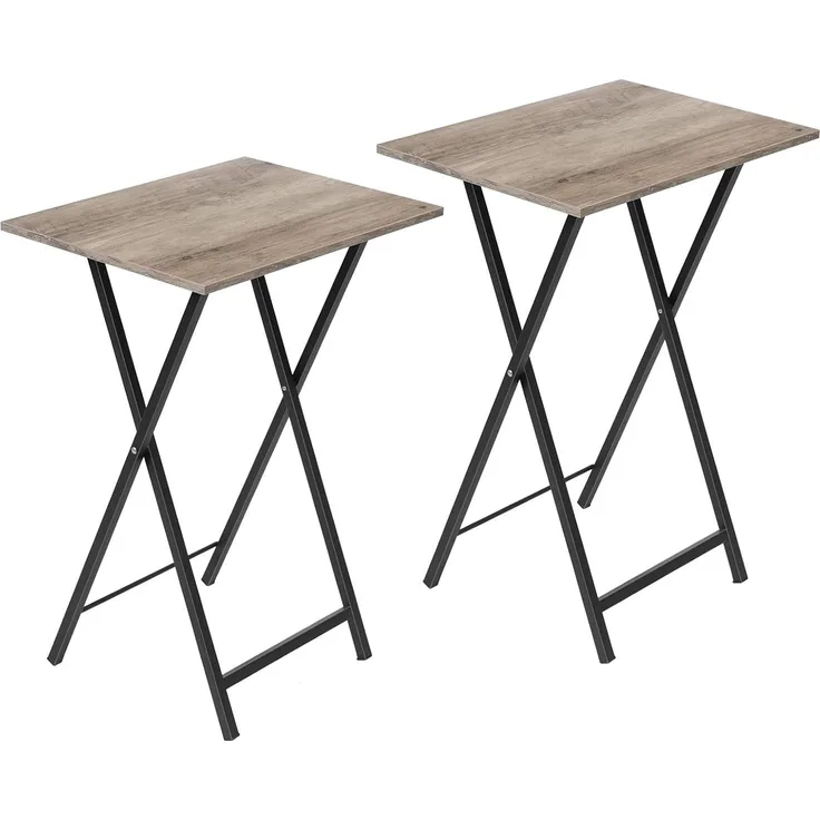HOOBRO Beistelltisch, Klappbar Tablett Tisch, Sofatisch 2er Set, Serviertisch Snack Tisch Industriestil, Kaffeetisch TV Tray für kleinen Raum, einfach montierbar, stabiles, Greige-Schwarz EBG25BZ01
