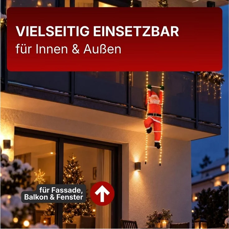 Gartenpirat Lichterkette Weihnachtsmann 120/200 cm auf Leiter mit LED beleuchtet für außen – Bild 3