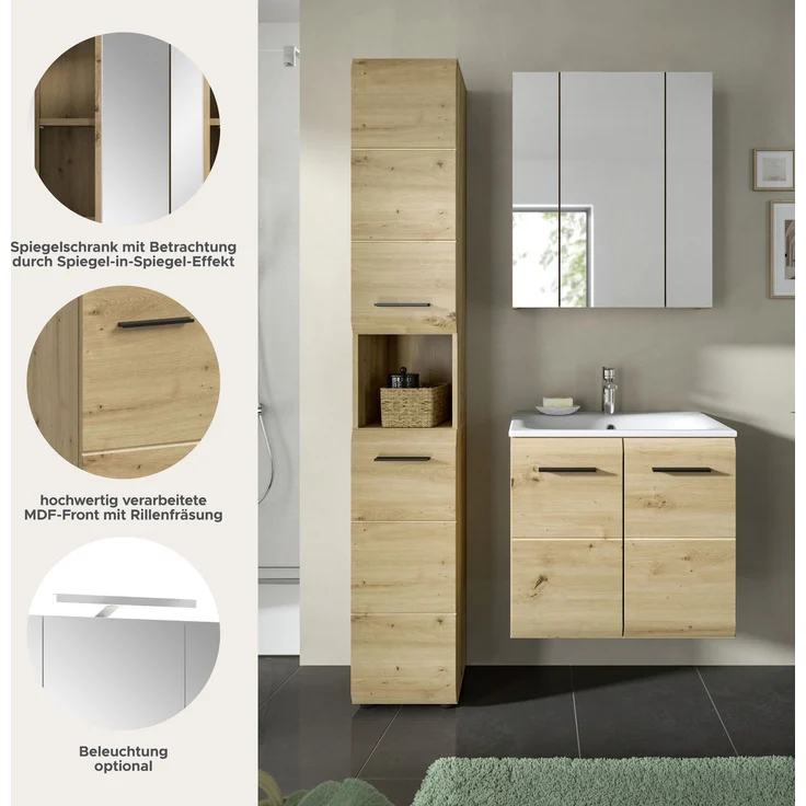 Badkombination (B/H/T: 105x185x46 cm) in Artisan Oak Nachbildung und Artisan Oak Nachbildung – Bild 8